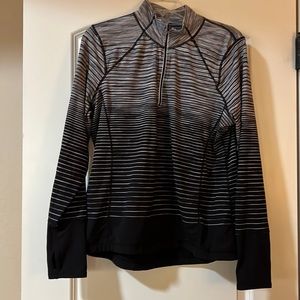 Athletic Black & White striped Long Sleeved pullover - quarter zip w/thumb holes
